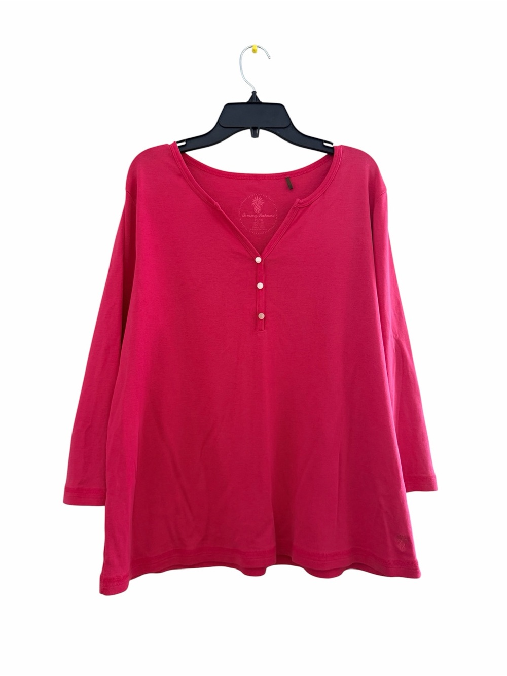 Tommy Bahama Women's XL Pink 100% Cotton 3/4 Sleeve Henley Top Casual Knit Shirt